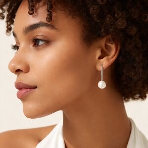 Cultured White Freshwater Pearl CZ drop earrings 🆕